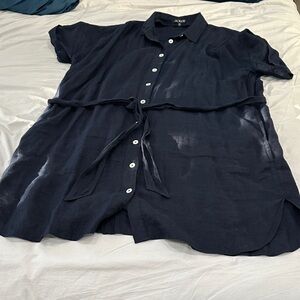 J. Crew Dark Blue Linen Shirt Dress w/pockets